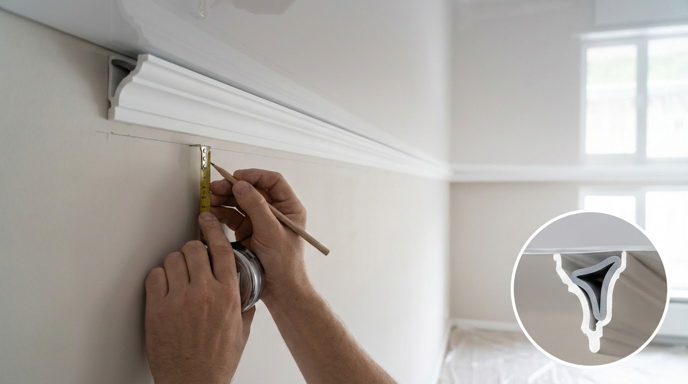 Как установить плинтус на натяжной потолок рисунок 4661