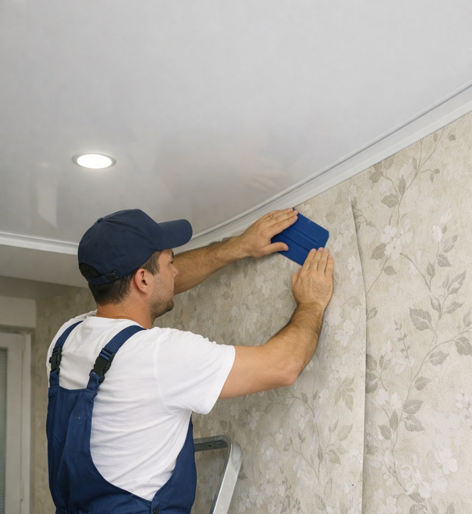 Как правильно клеить обои с натяжным потолком рисунок 4607